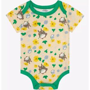 Box Lunch Studio Ghibli Totoro Floral Onesie/Bodysuit - Yellow/Green - 9 Months